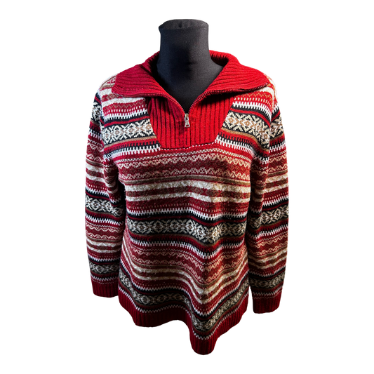 Basic Line Troyer Pullover Damen Gr 44 Rot Beige Norweger Strick Winter