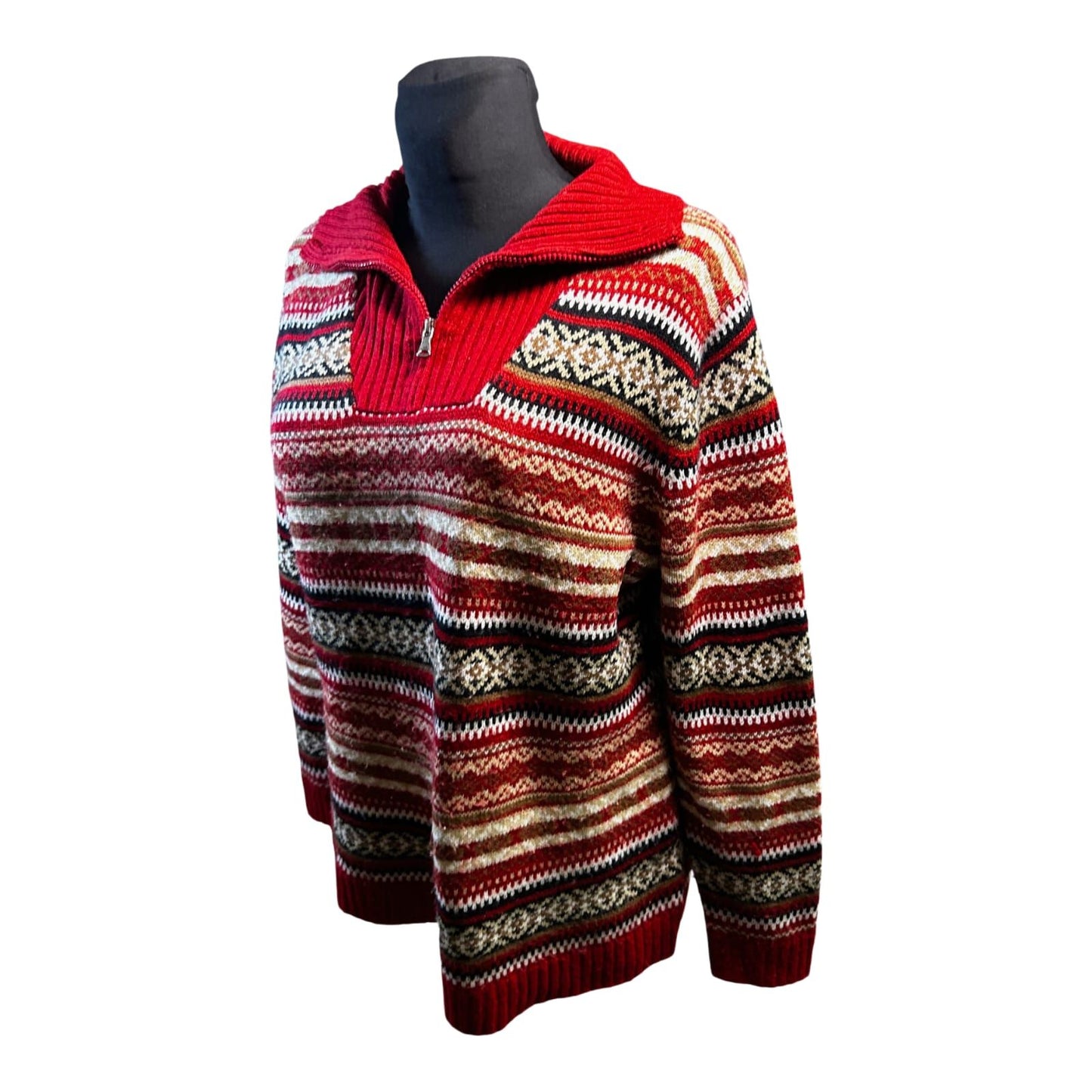 Basic Line Troyer Pullover Damen Gr 44 Rot Beige Norweger Strick Winter