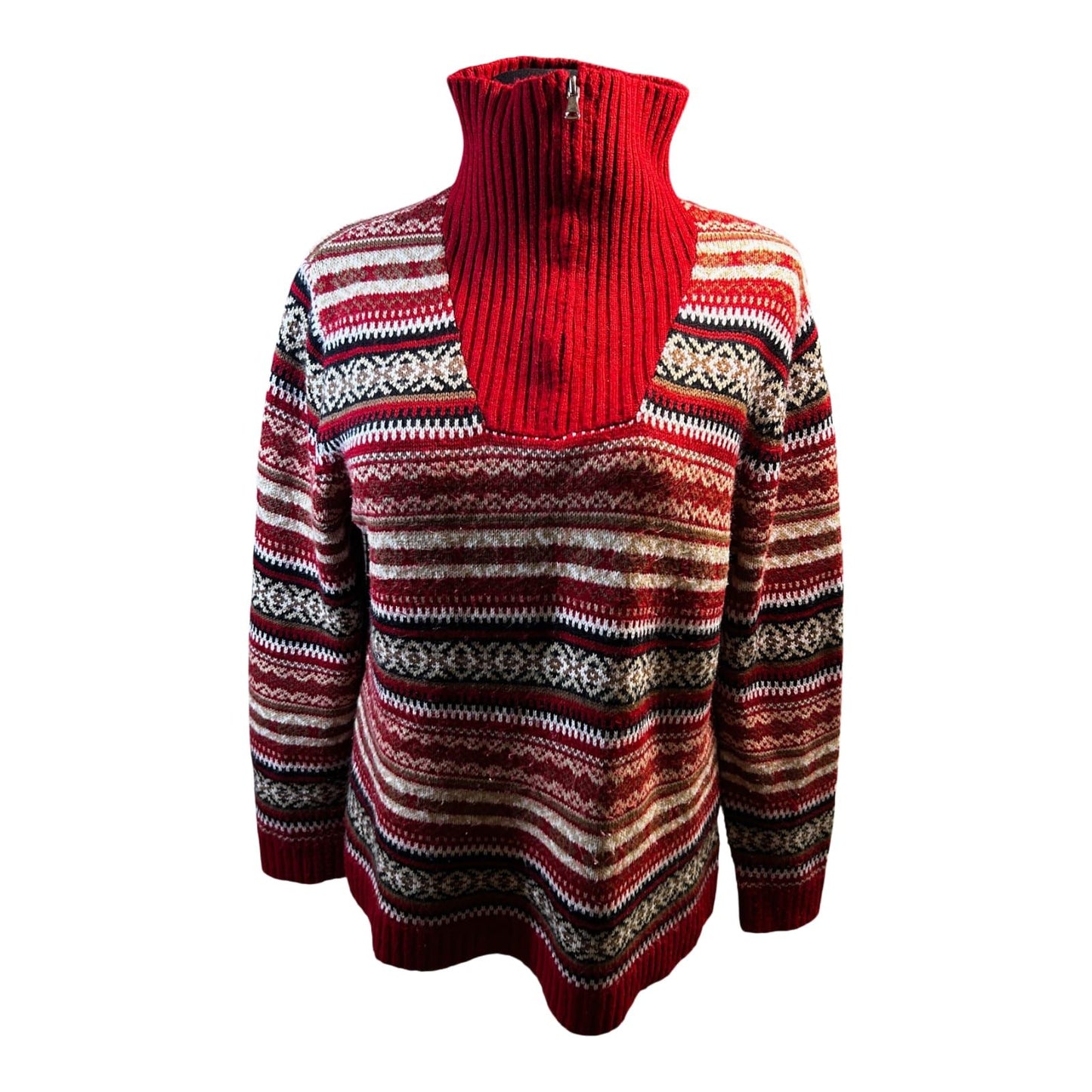 Basic Line Troyer Pullover Damen Gr 44 Rot Beige Norweger Strick Winter