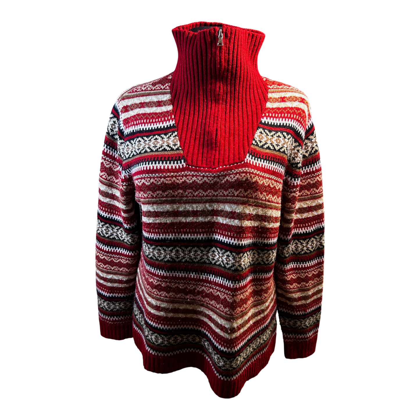 Basic Line Troyer Pullover Damen Gr 44 Rot Beige Norweger Strick Winter