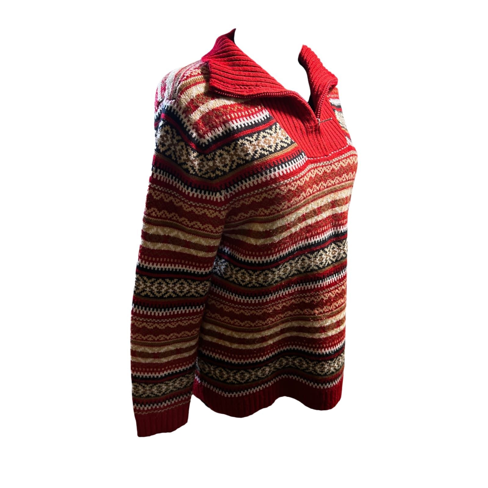 Basic Line Troyer Pullover Damen Gr 44 Rot Beige Norweger Strick Winter