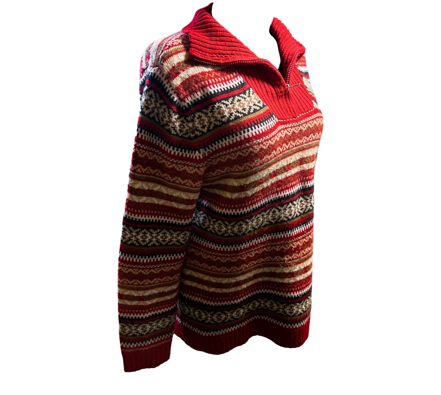 Basic Line Troyer Pullover Damen Gr 44 Rot Beige Norweger Strick Winter