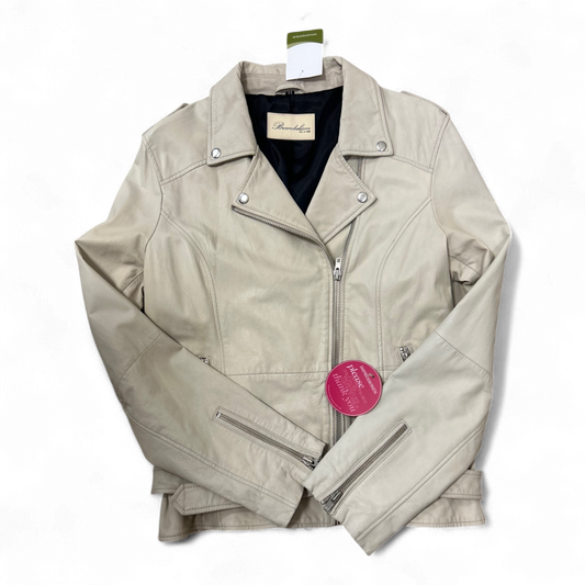 Brandalism Lederjacke Creme Gr 44 Ziegennappa Neu Gürtel Schulterriegel Bikerjacke