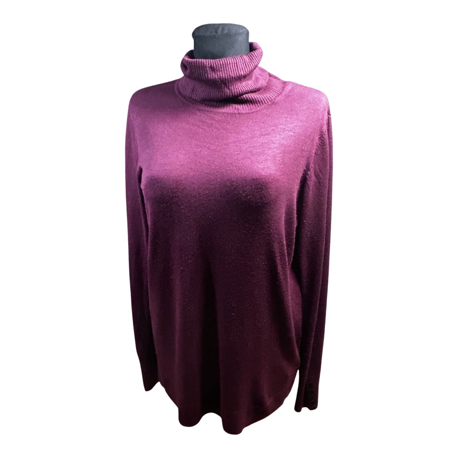 1982 Damen Rollkragenpullover Bordeaux Gr XL Langarm Weich Elegant Winter