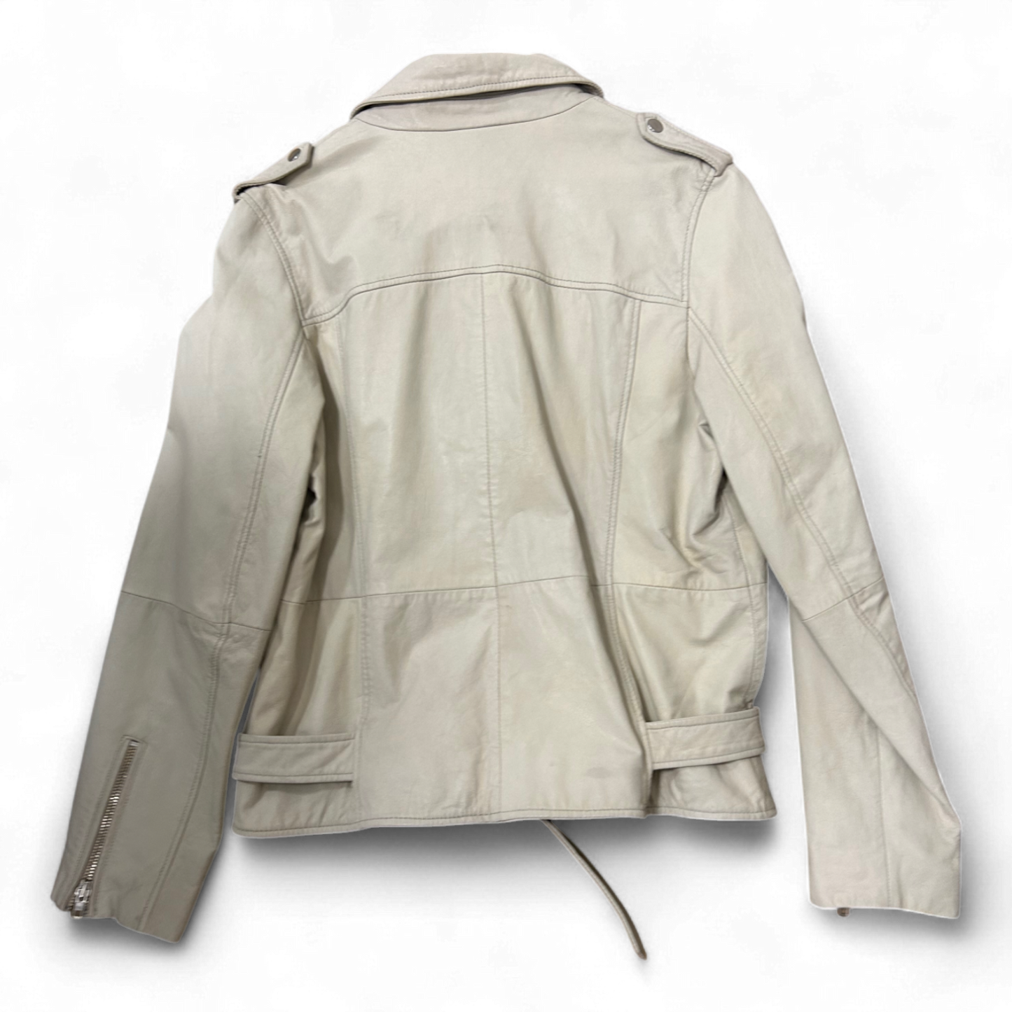 Brandalism Lederjacke Creme Gr 44 Ziegennappa Neu Gürtel Schulterriegel Bikerjacke