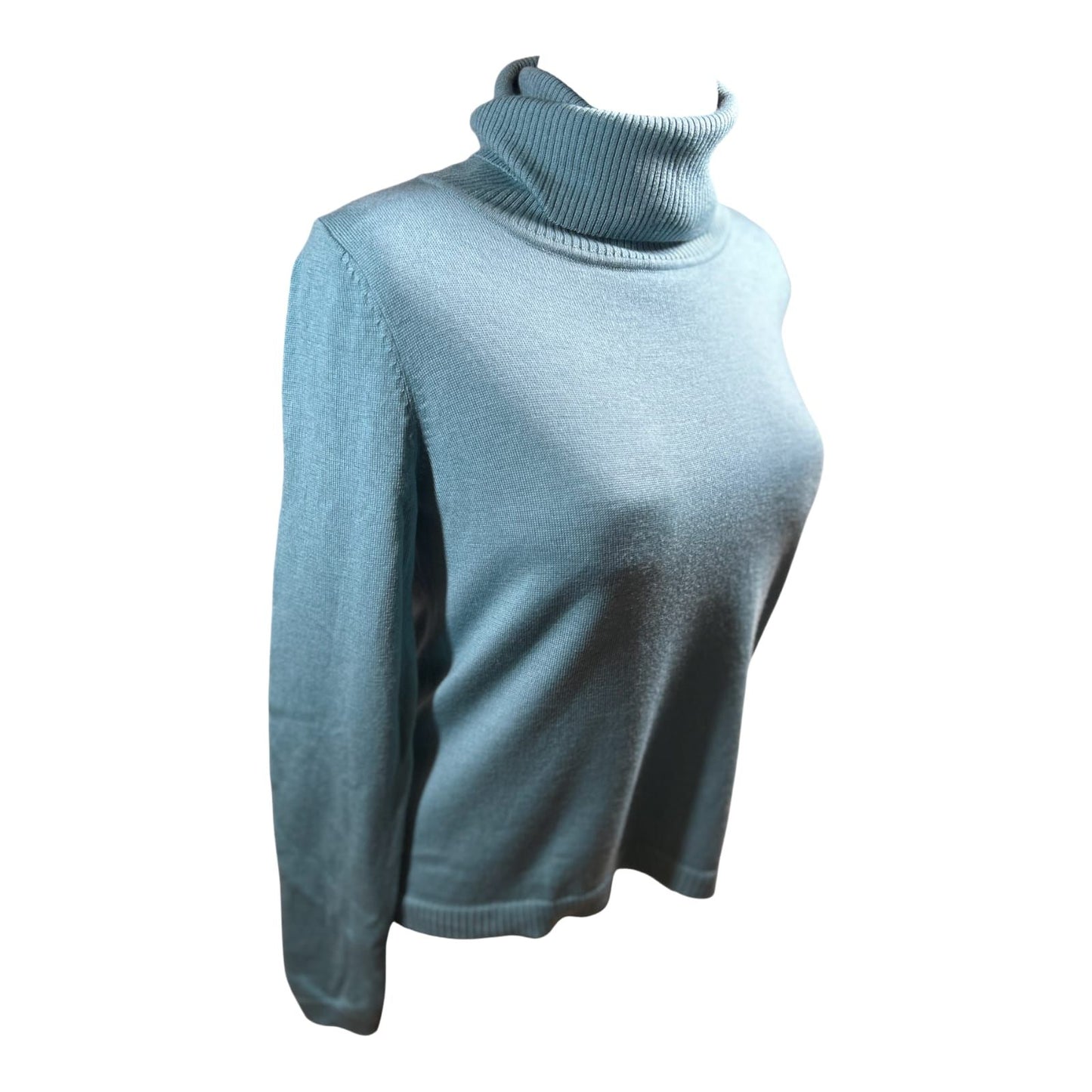 Second Hand Liebe Rollkragenpullover Damen Gr M Türkis Schurwolle Fein Elegant
