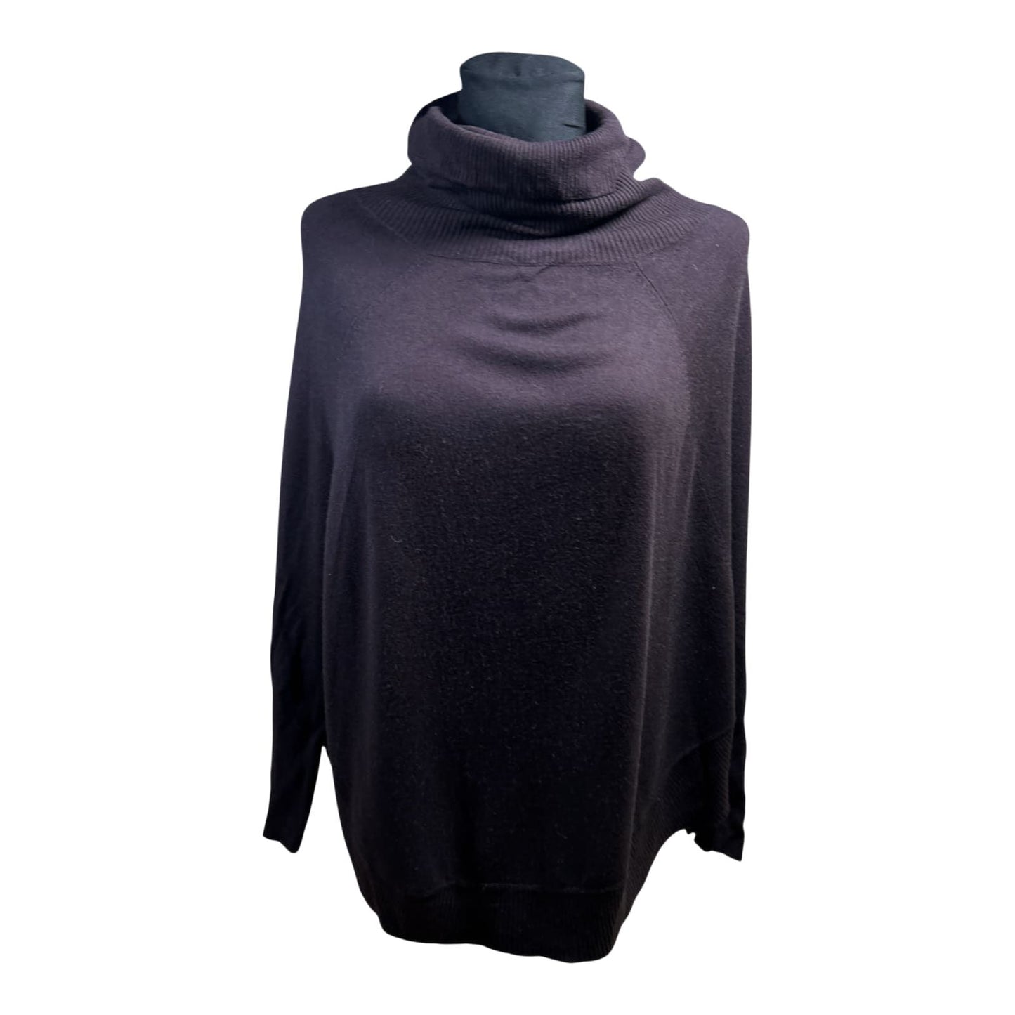 Poncho Damen Rollkragen Dunkelbraun Größe L Cashmere Merinowolle Oversize Elegant