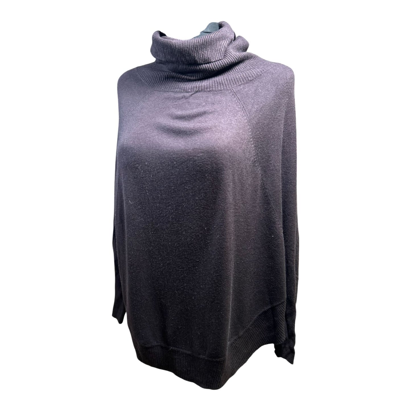 Poncho Damen Rollkragen Dunkelbraun Größe L Cashmere Merinowolle Oversize Elegant