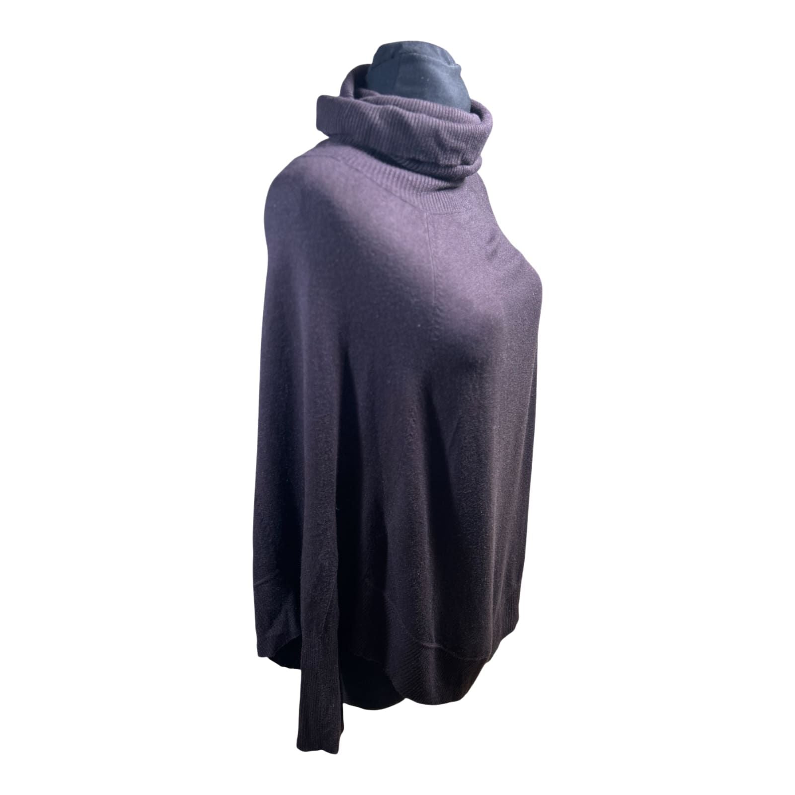 Poncho Damen Rollkragen Dunkelbraun Größe L Cashmere Merinowolle Oversize Elegant