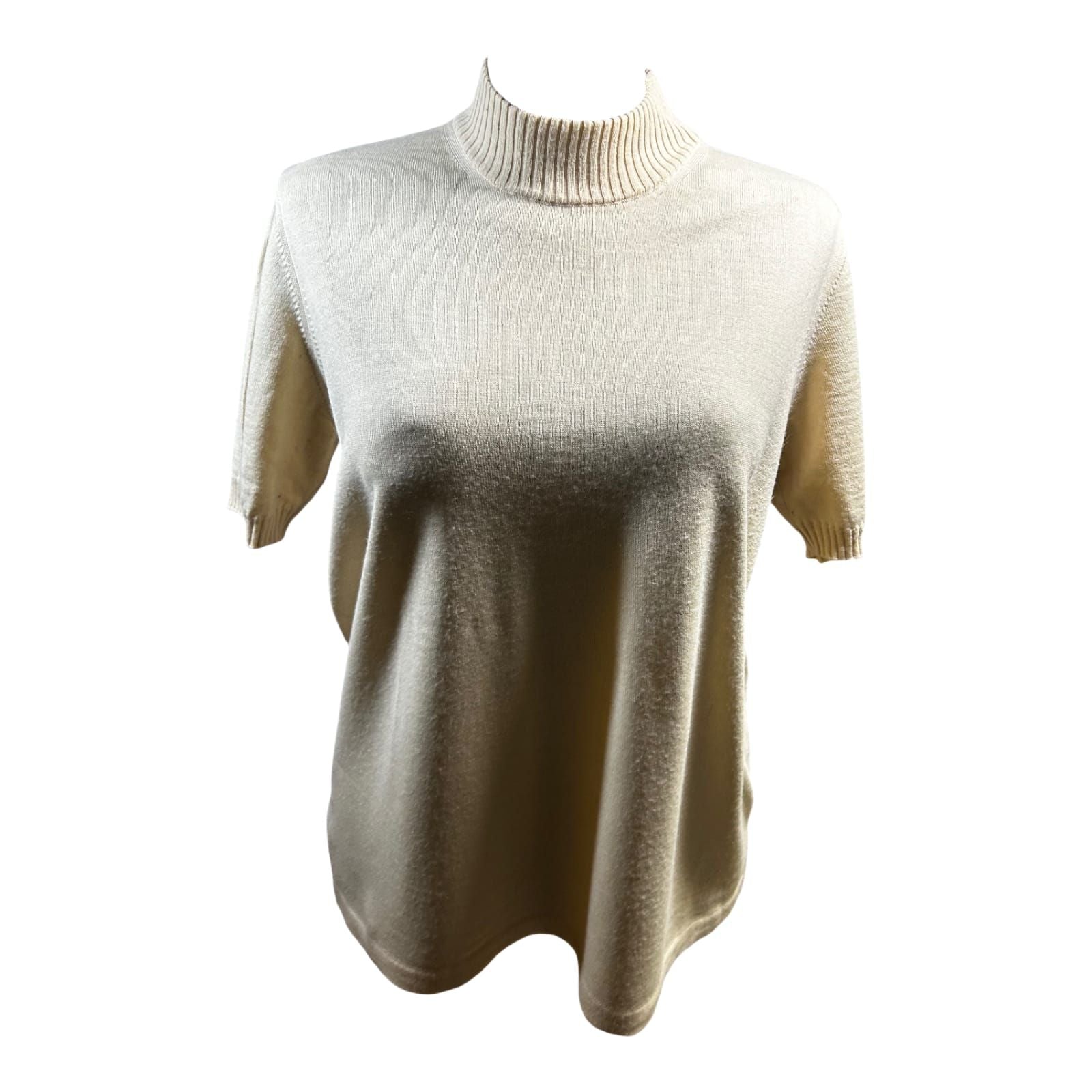 Second Hand Liebe Pullover Damen Gr 44 Creme Rollkragen Merinowolle Kurzarm