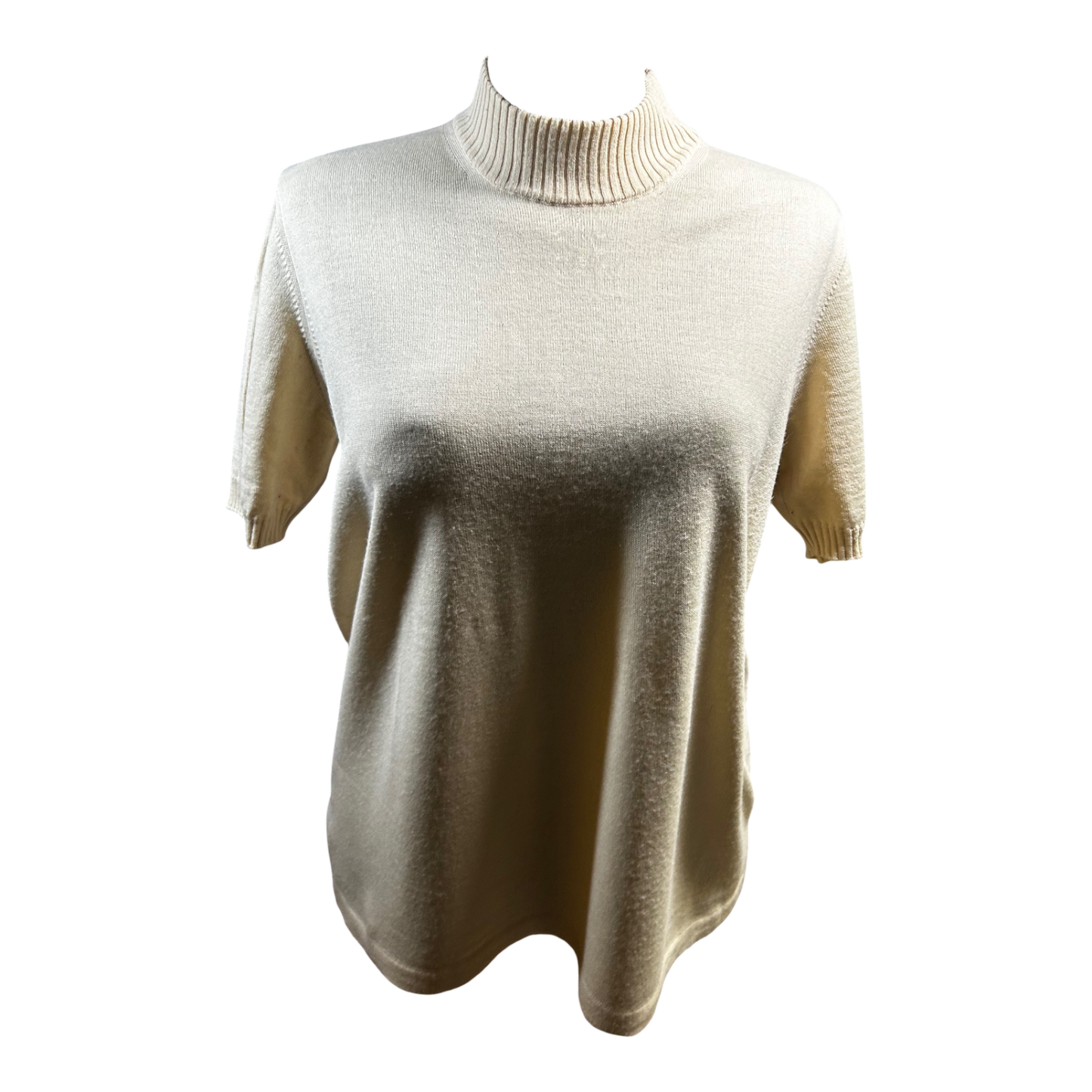 Second Hand Liebe Pullover Damen Gr 44 Creme Rollkragen Merinowolle Kurzarm