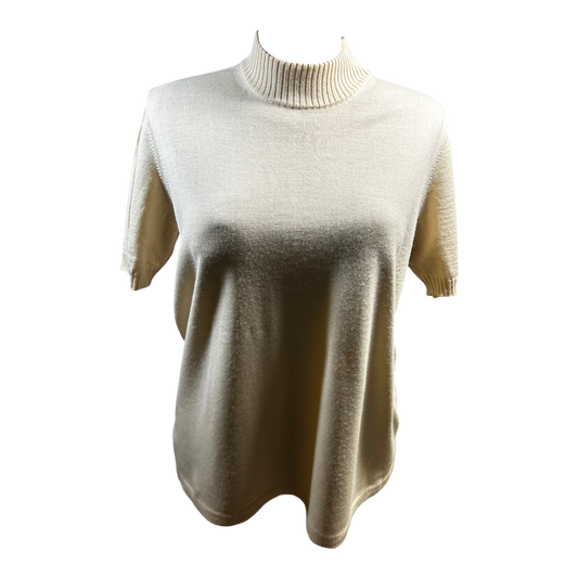 Second Hand Liebe Pullover Damen Gr 44 Creme Rollkragen Merinowolle Kurzarm