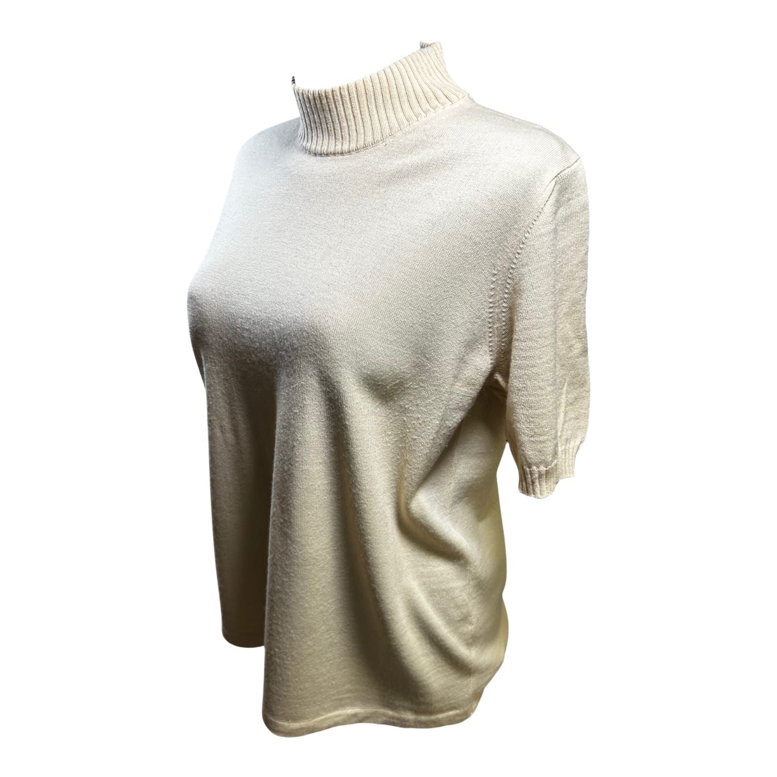 Second Hand Liebe Pullover Damen Gr 44 Creme Rollkragen Merinowolle Kurzarm