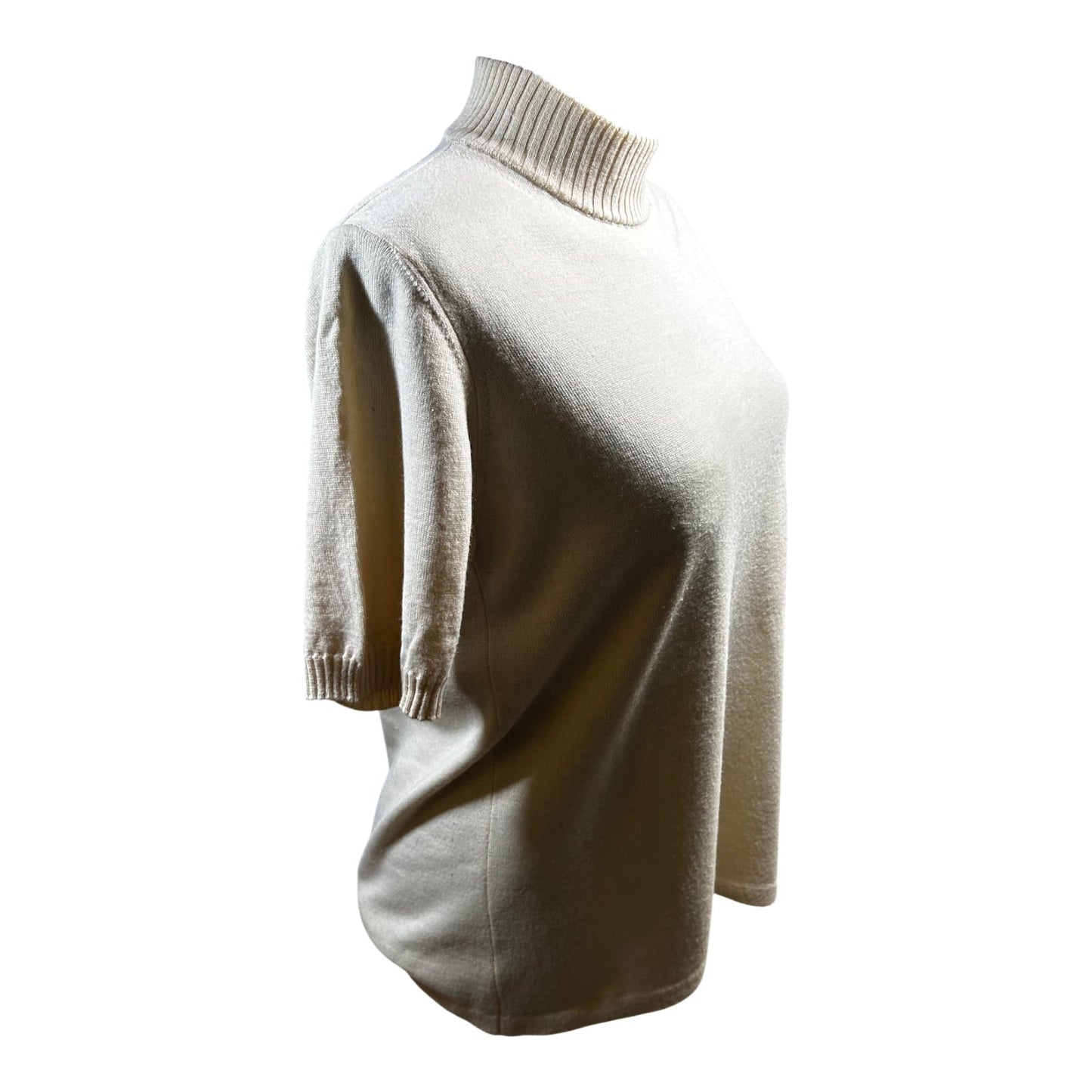 Second Hand Liebe Pullover Damen Gr 44 Creme Rollkragen Merinowolle Kurzarm