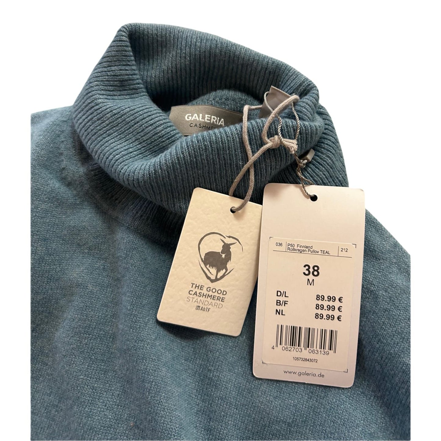 Galeria Cashmere Rollkragenpullover Damen Gr 38 Türkis Kaschmir Fein Strick