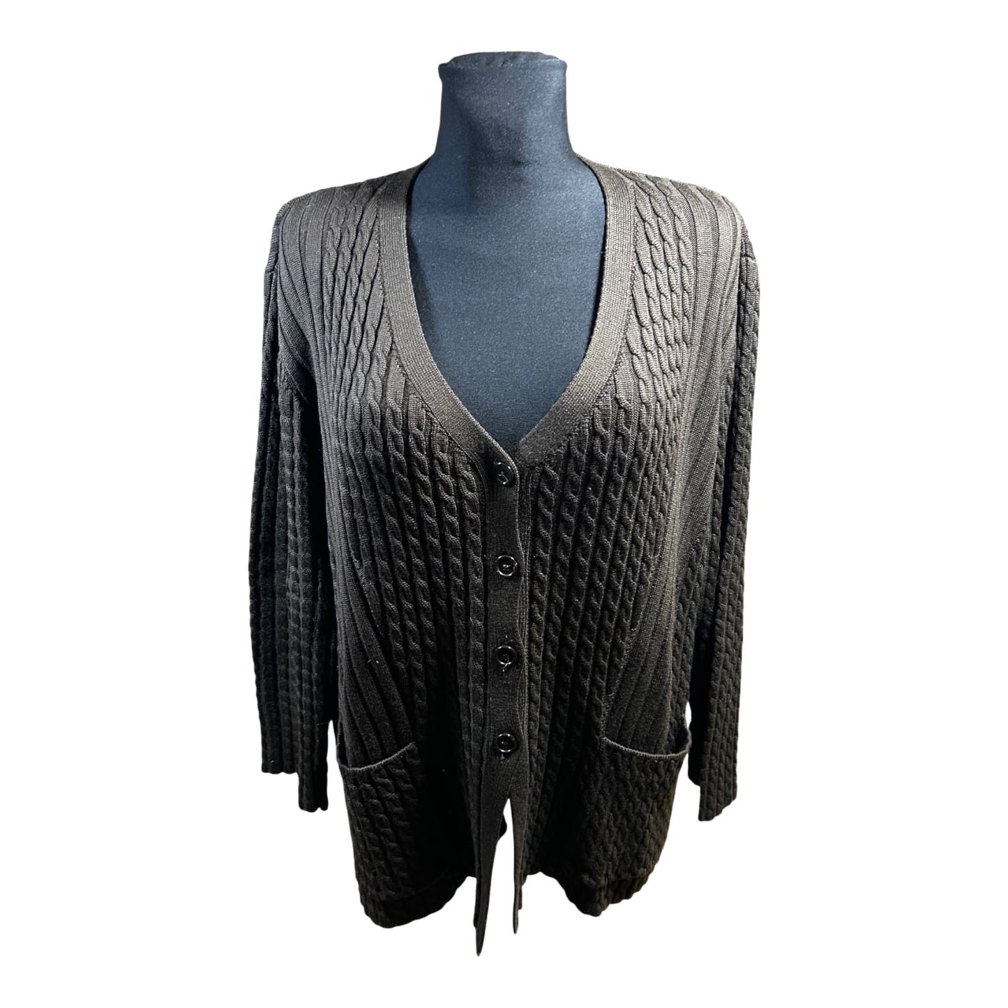 Il Punto Tricot Strickjacke Damen Gr 46 48 Braun Merino Wolle Zopfmuster