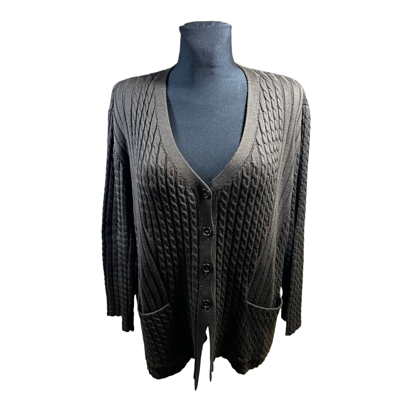 Il Punto Tricot Strickjacke Damen Gr 46 48 Braun Merino Wolle Zopfmuster