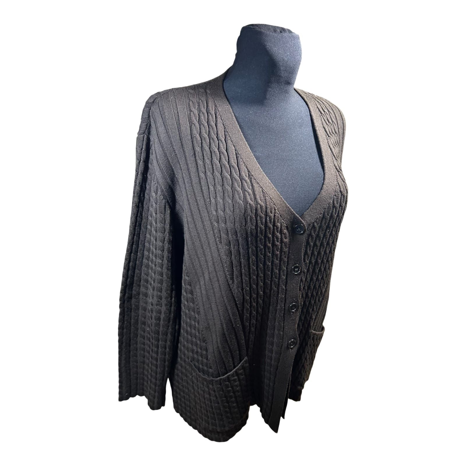 Il Punto Tricot Strickjacke Damen Gr 46 48 Braun Merino Wolle Zopfmuster