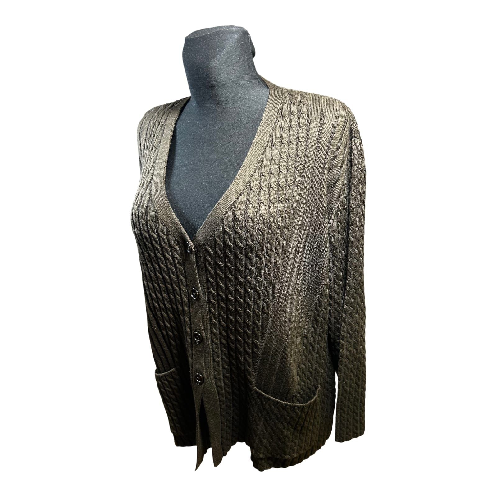 Il Punto Tricot Strickjacke Damen Gr 46 48 Braun Merino Wolle Zopfmuster