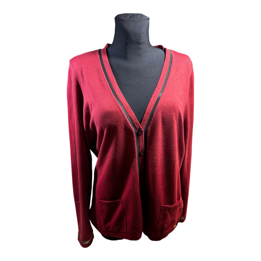 Escada Damen Strickjacke XL Rot Schurwolle Baumwolle Elegant Feinstrick