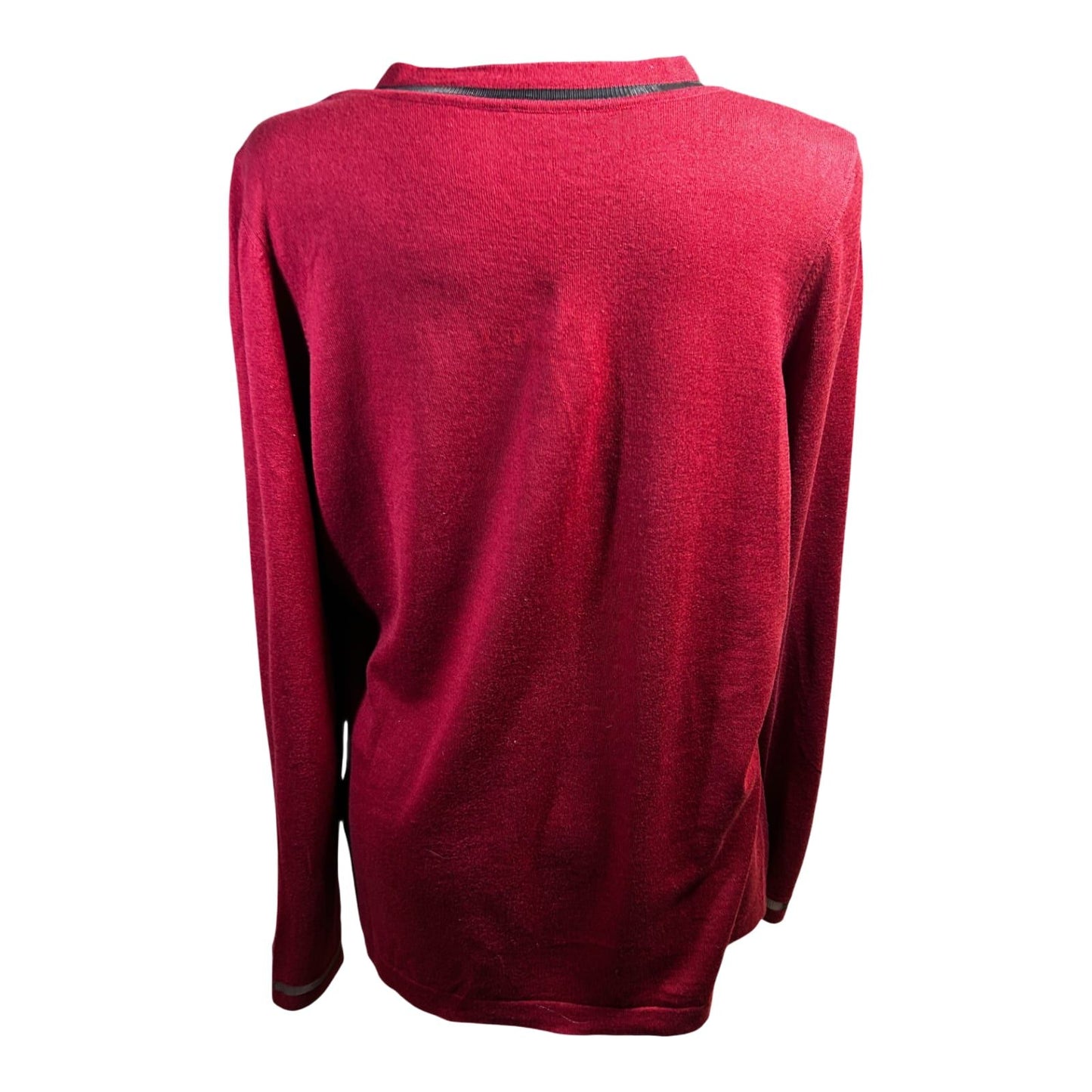 Escada Damen Strickjacke XL Rot Schurwolle Baumwolle Elegant Feinstrick