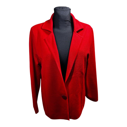 Damen Strickblazer Cardigan Rot Merinowolle Made in Italy Größe XL Elegant