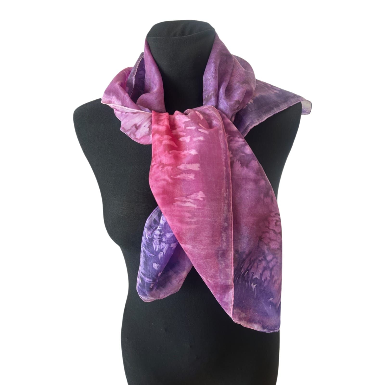 Damen Seidentuch 90x90 cm 100% Seide Lila Rosa Batik quadratisch