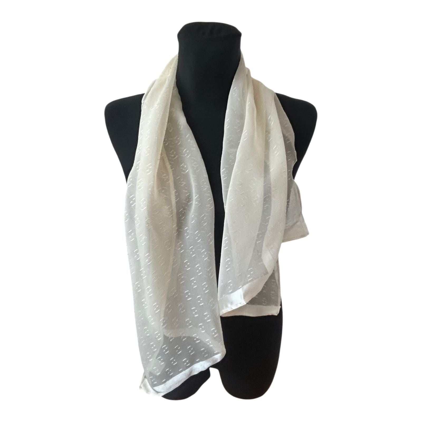 Damen Seidenschal Weiß 115x40 cm transparent Struktur elegant