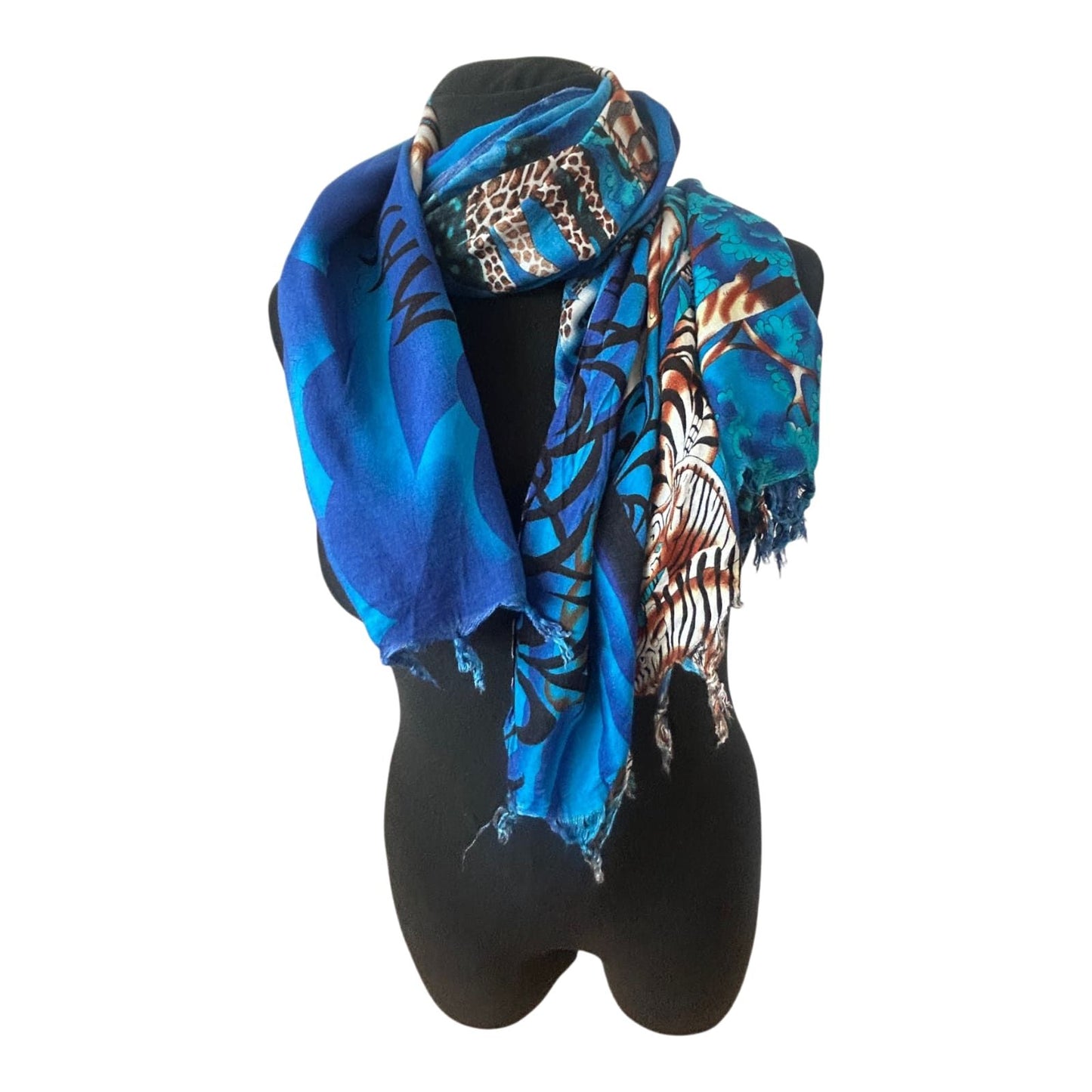 Großes Damen Tuch 150x115 cm Masai Mara Blau Elefant Giraffe Afrika
