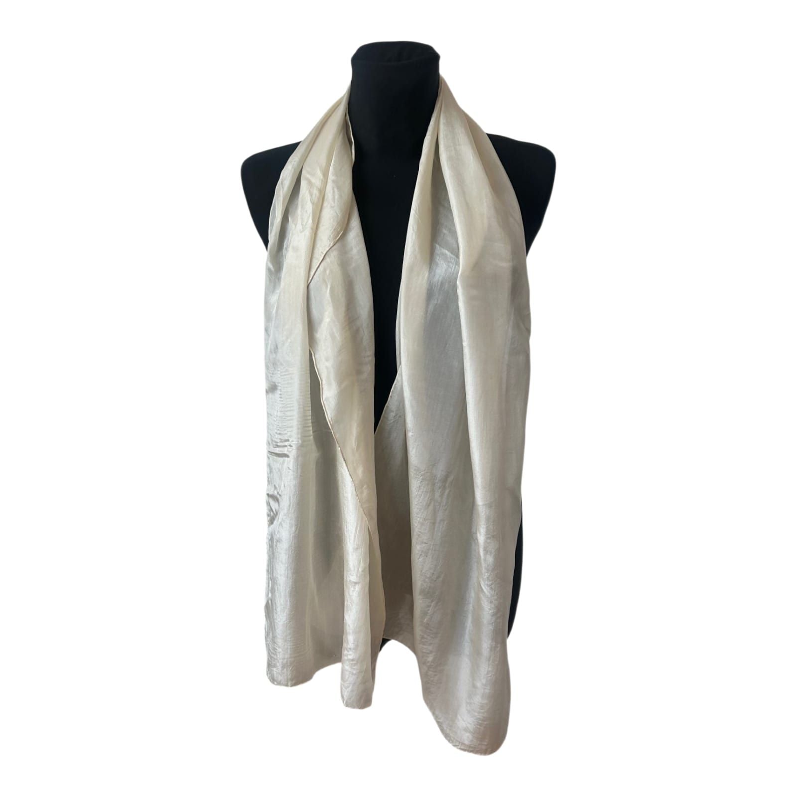 Damen Seidenschal 170x45 cm Creme Weiß Uni leicht elegant