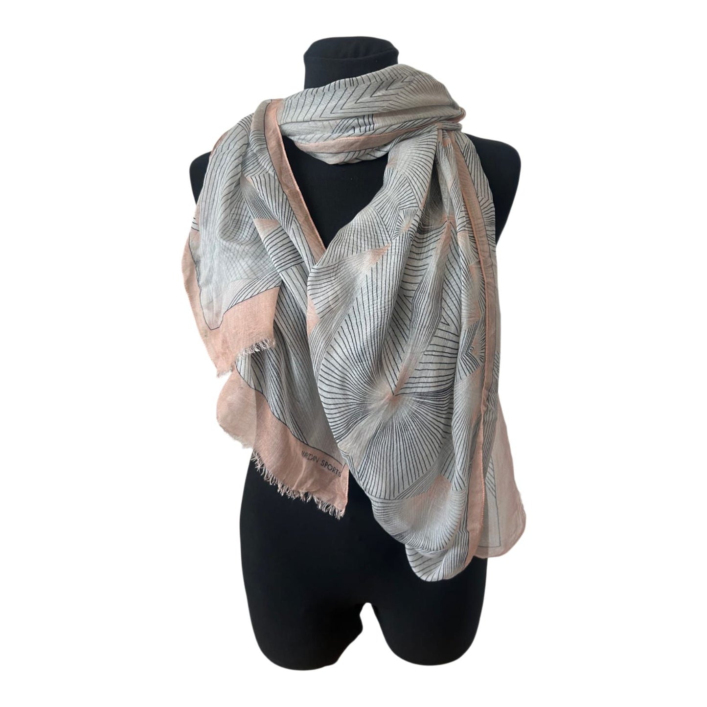 Marc Cain Sports Schal 200x60 cm Rosa Grau grafisch leicht Fransen