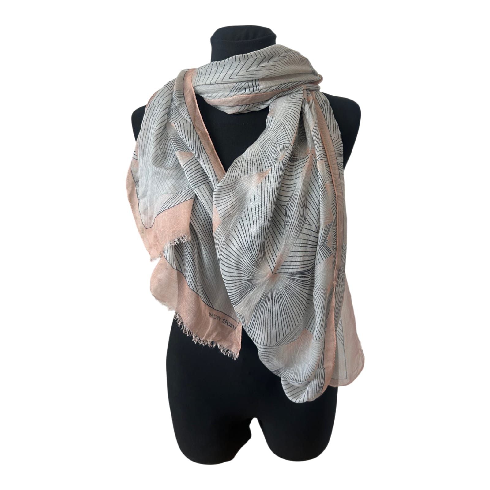 Marc Cain Sports Schal 200x60 cm Rosa Grau grafisch leicht Fransen