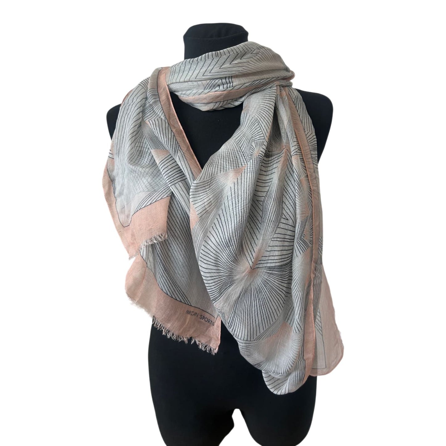 Marc Cain Sports Schal 200x60 cm Rosa Grau grafisch leicht Fransen
