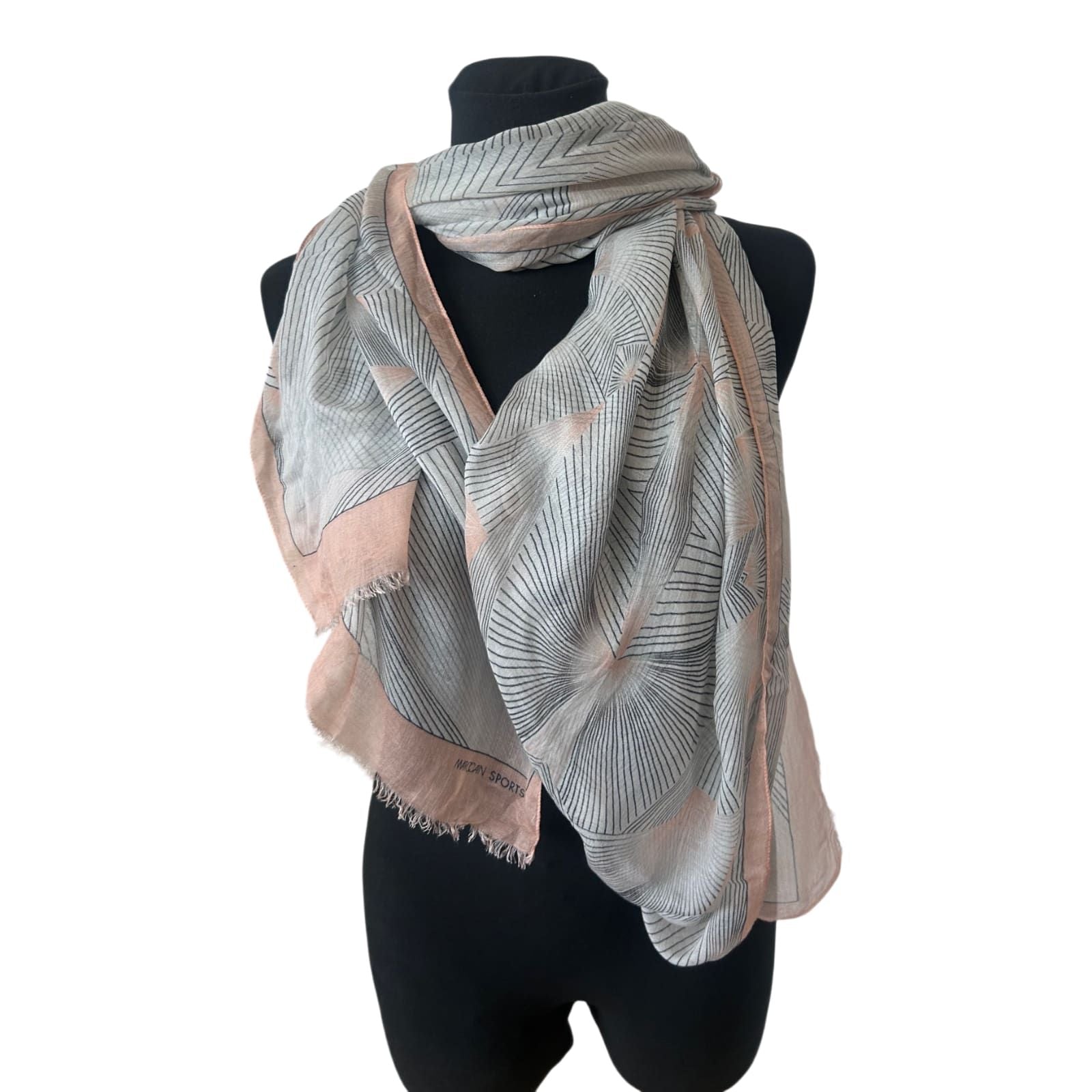 Marc Cain Sports Schal 200x60 cm Rosa Grau grafisch leicht Fransen