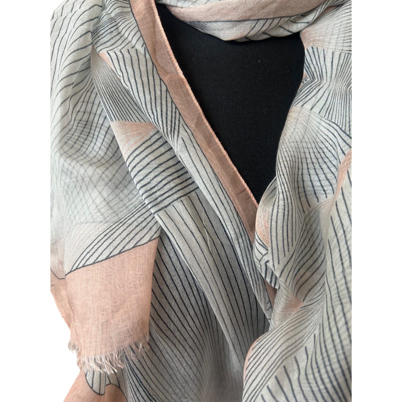 Marc Cain Sports Schal 200x60 cm Rosa Grau grafisch leicht Fransen