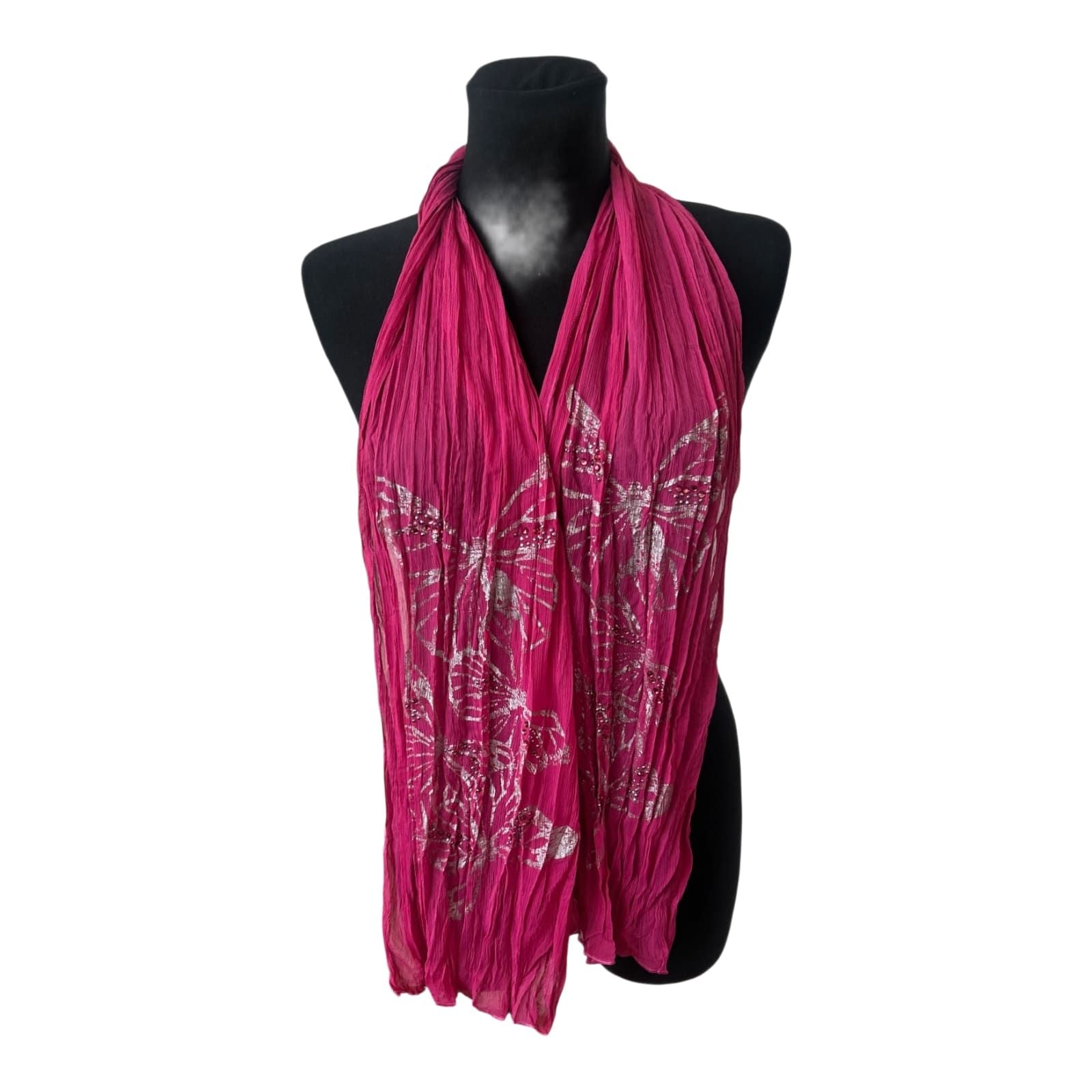 Schal Pink Crinkle Schmetterling Strass Glitzer Halstuch Knitteroptik 150x30