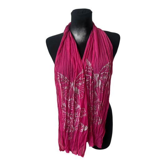 Schal Pink Crinkle Schmetterling Strass Glitzer Halstuch Knitteroptik 150x30