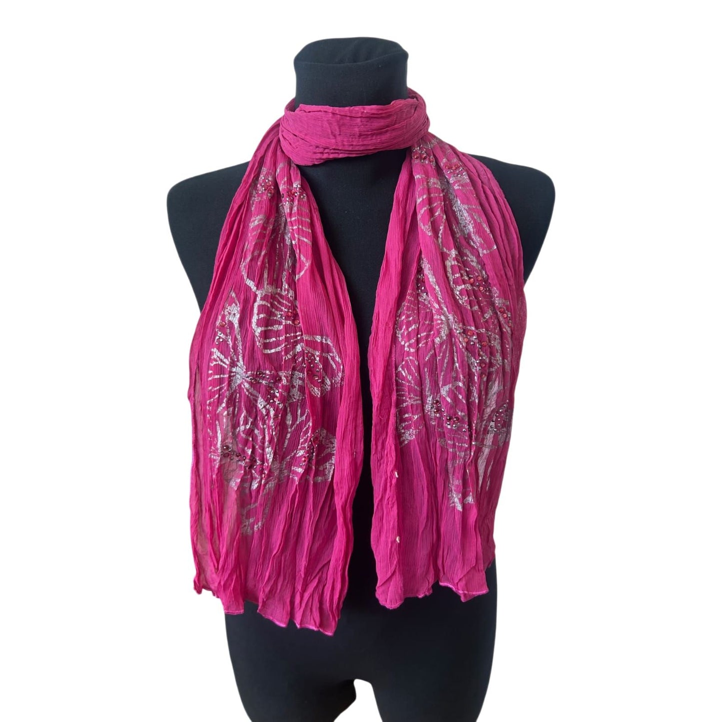Schal Pink Crinkle Schmetterling Strass Glitzer Halstuch Knitteroptik 150x30