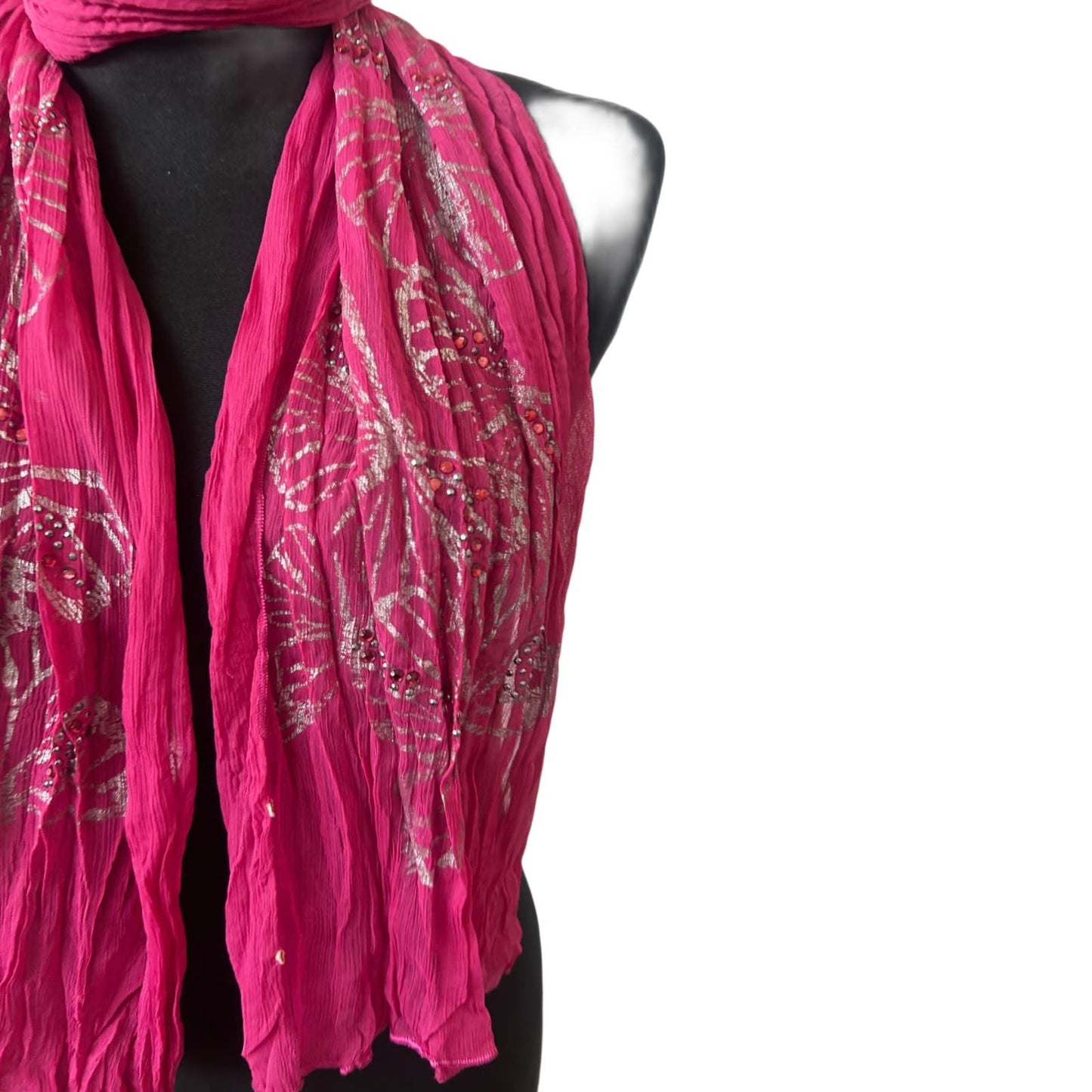 Schal Pink Crinkle Schmetterling Strass Glitzer Halstuch Knitteroptik 150x30