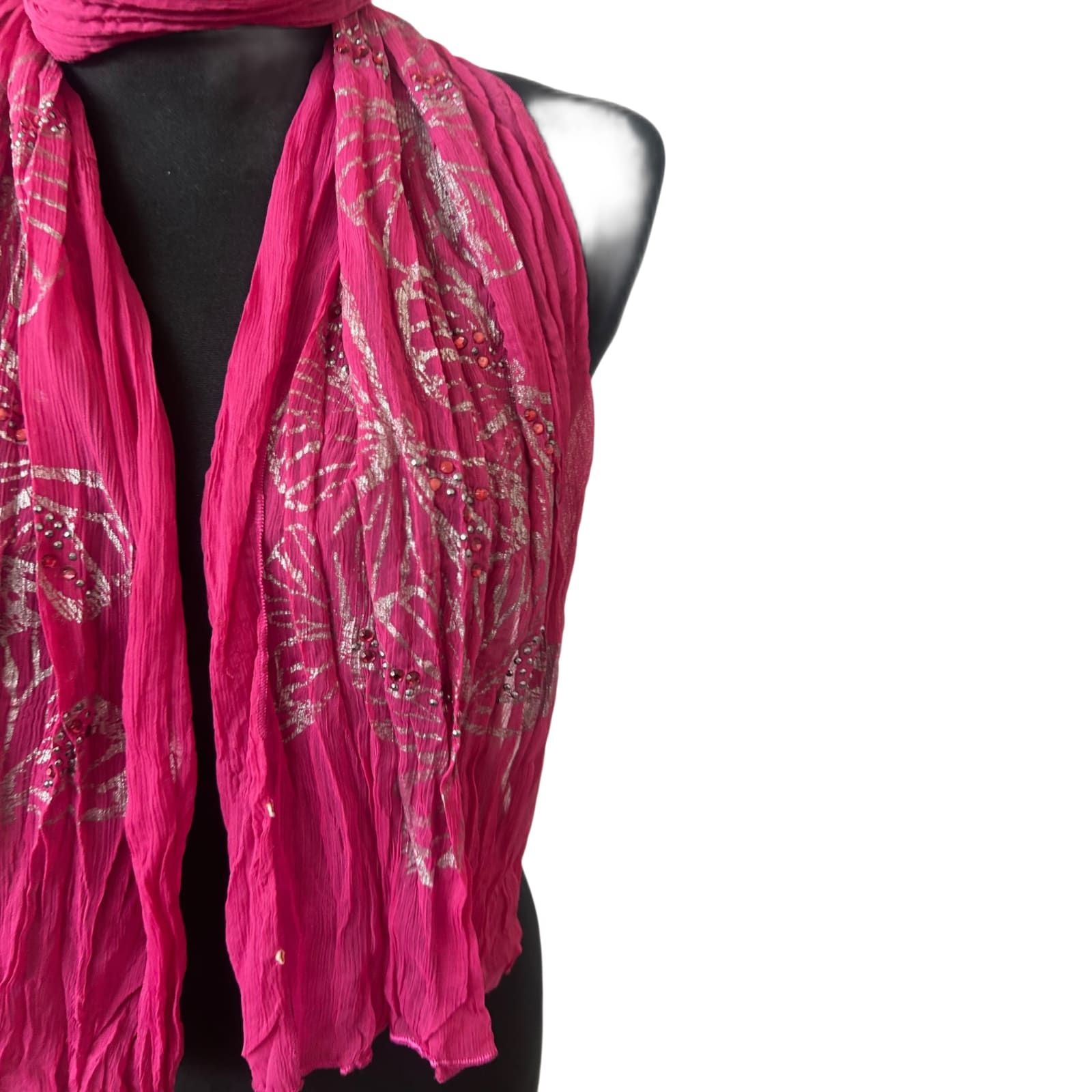 Schal Pink Crinkle Schmetterling Strass Glitzer Halstuch Knitteroptik 150x30