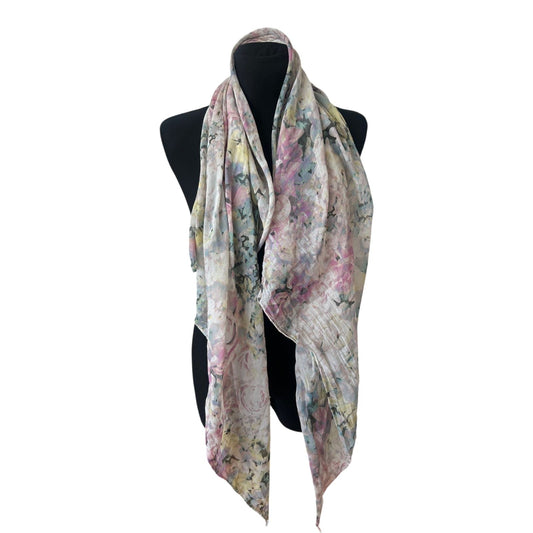 Dreieckstuch Blumen Pastell Rosa Mint Beige leicht asymmetrisch 160x70
