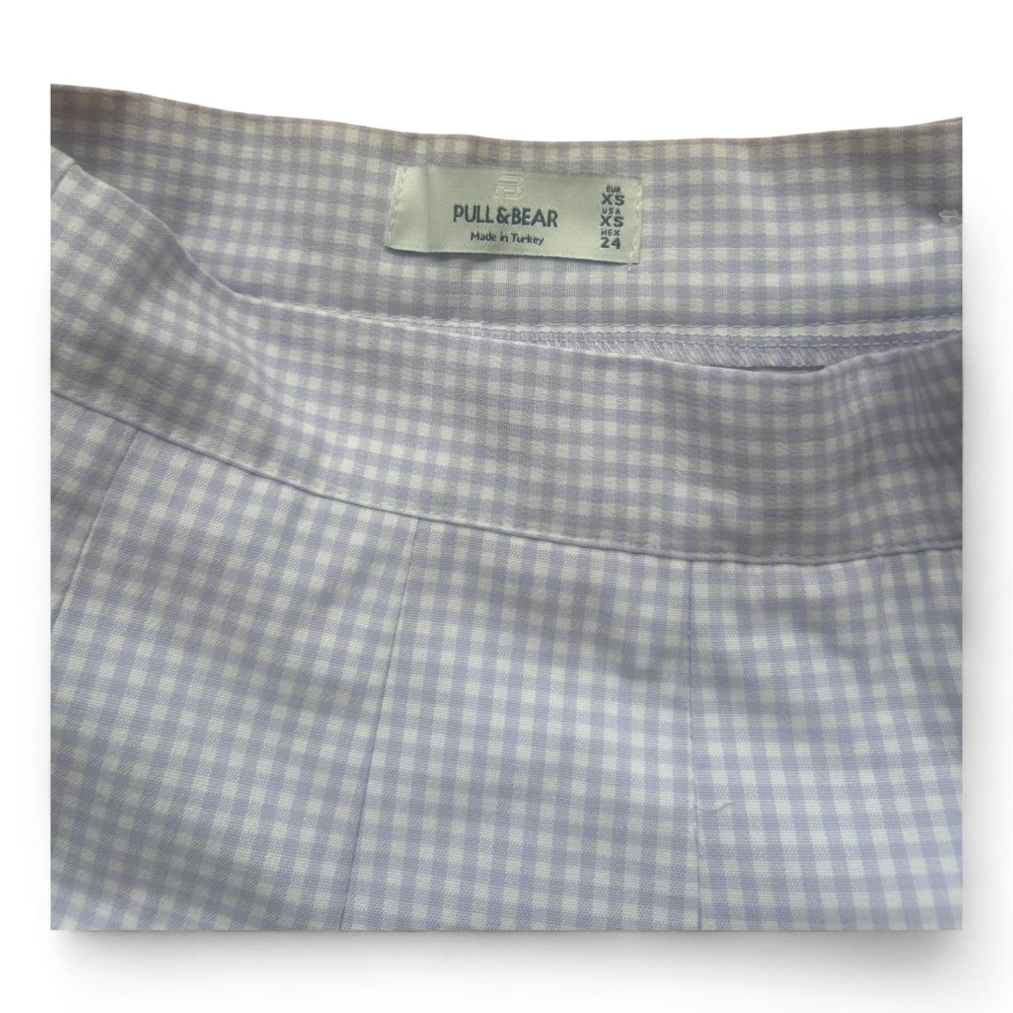Pull & Bear Minirock Kariert Lila Weiß Gr 34 Faltenrock Bund 31cm Viskosemix
