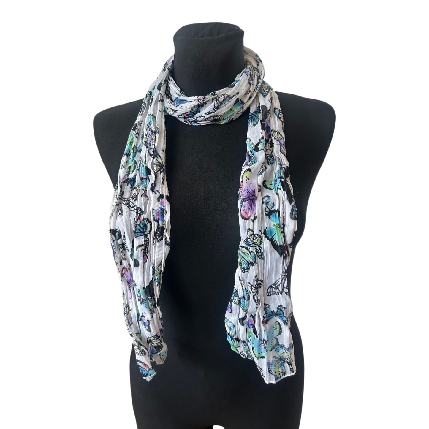 Crinkle Schal Schmetterlinge Weiß Bunt Damen Halstuch 200x30 leicht