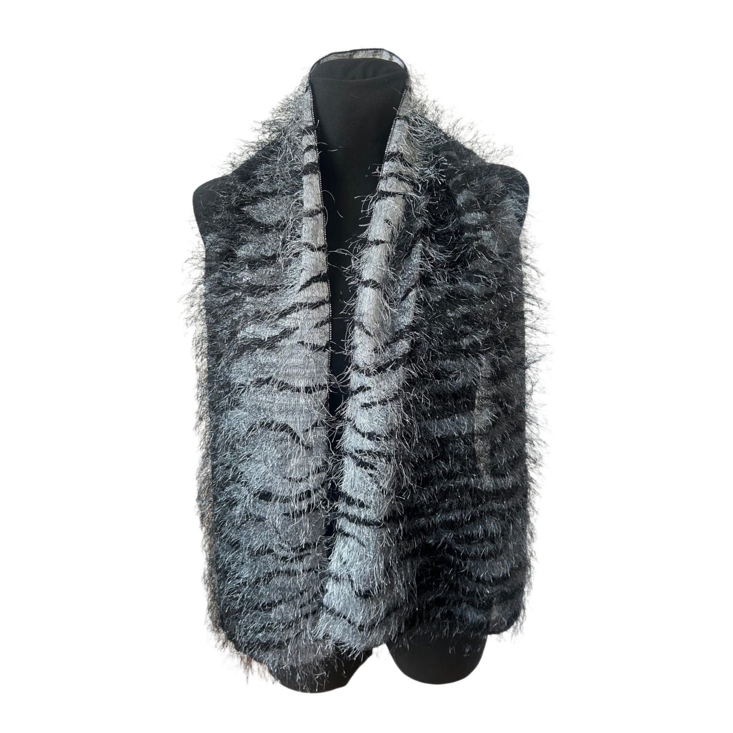 Zebra Schal Glitzer Silber Fransengarn Party Abend Damen 150x35 außergewöhnlich