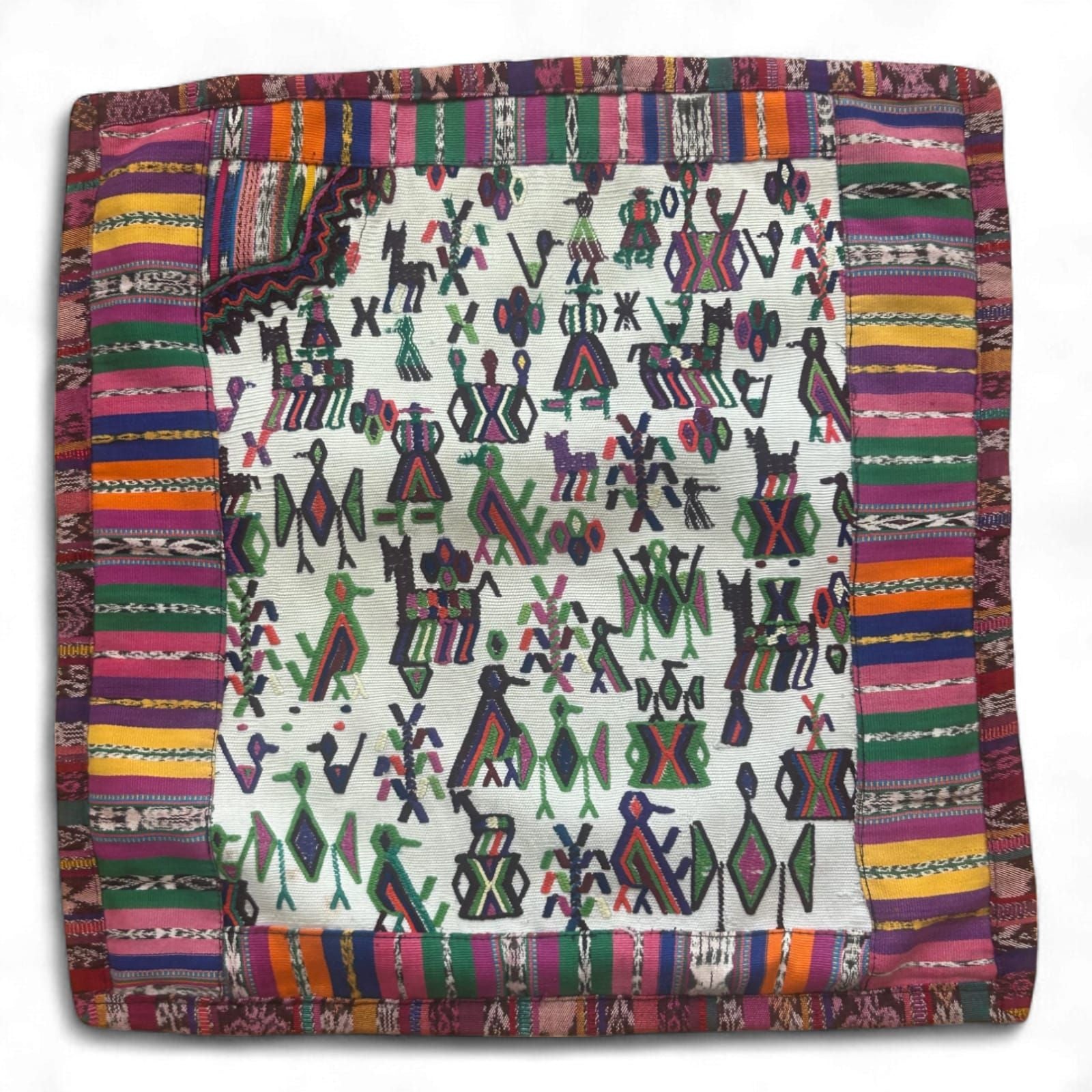 Kissenbezug Ethno 48x48 cm Bunt Baumwolle Handarbeit Guatemala Boho Deko Unikat