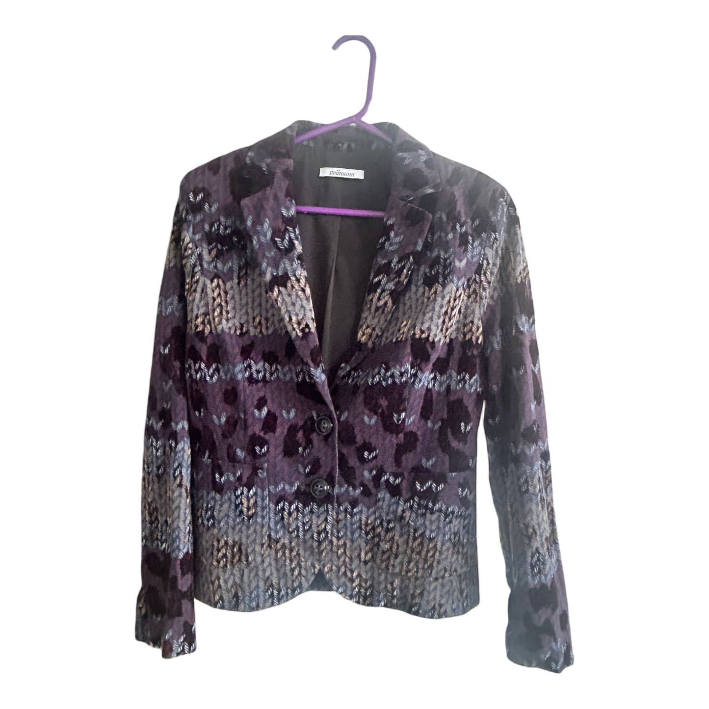 Steilmann Blazer lila Samt-Optik Gr. M tailliert elegant Muster gefüttert