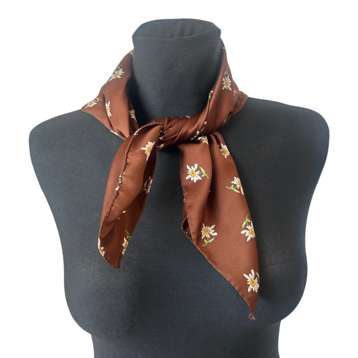 Damen Halstuch Braun Edelweiß Blumen 56x56 Nickituch Tracht Second Hand