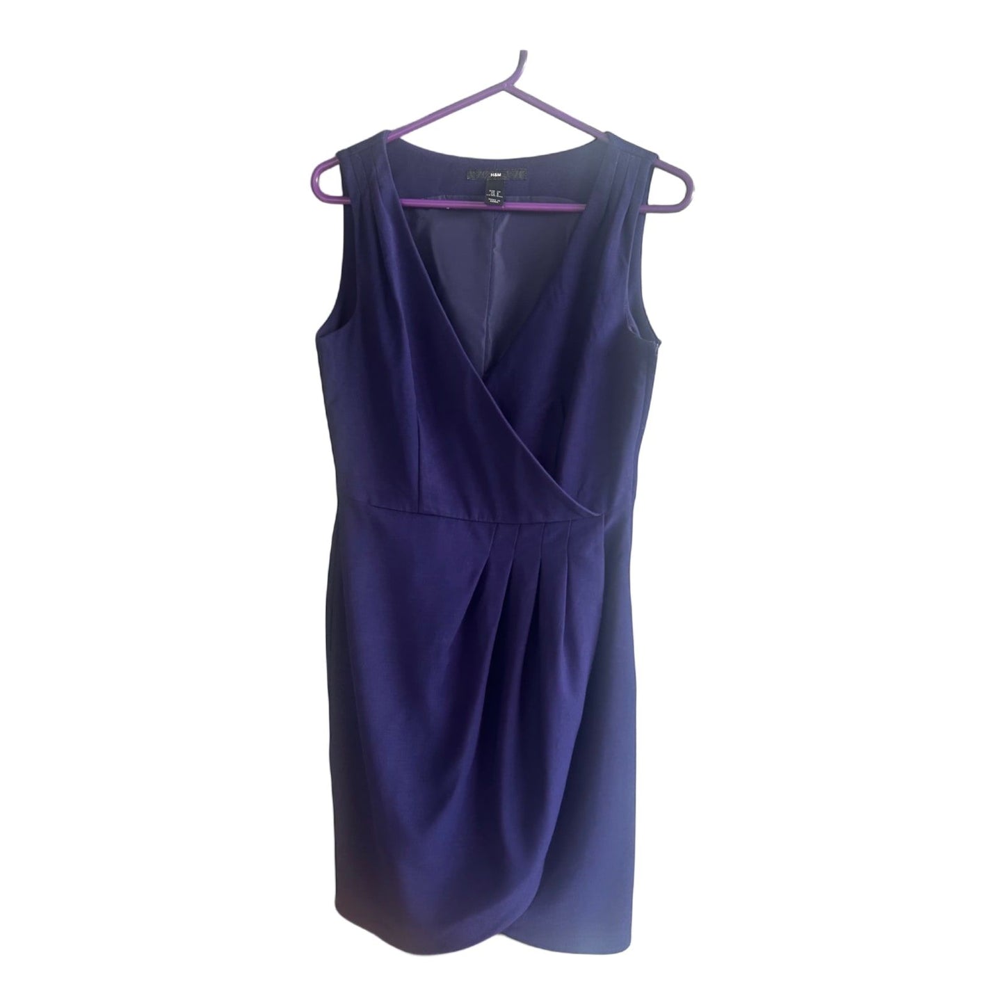 H&M Kleid Damen Dress Damenkleid Gr. 36 Violett Etui Ärmellos Wickeloptik Elegant