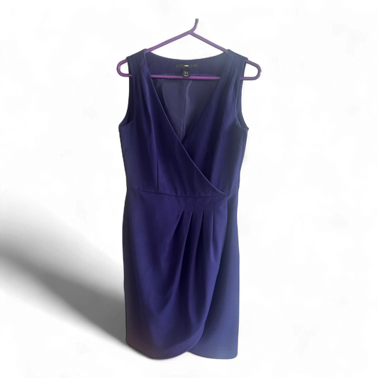 H&M Kleid Damen Dress Damenkleid Gr. 36 Violett Etui Ärmellos Wickeloptik Elegant