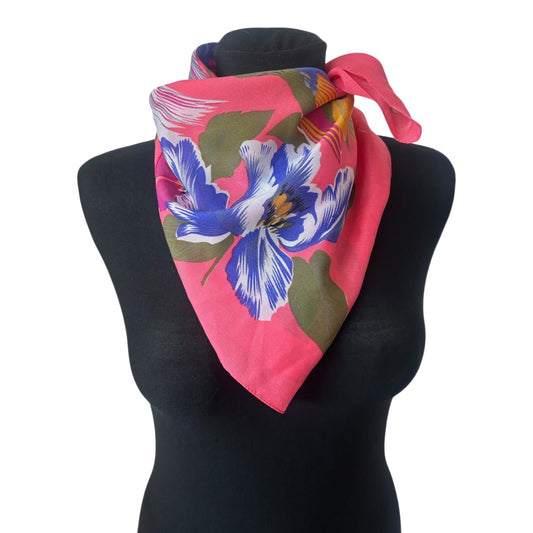 Damen Halstuch Pink Rosa Blumen 76x76 Satin Nickituch Floral Second Hand